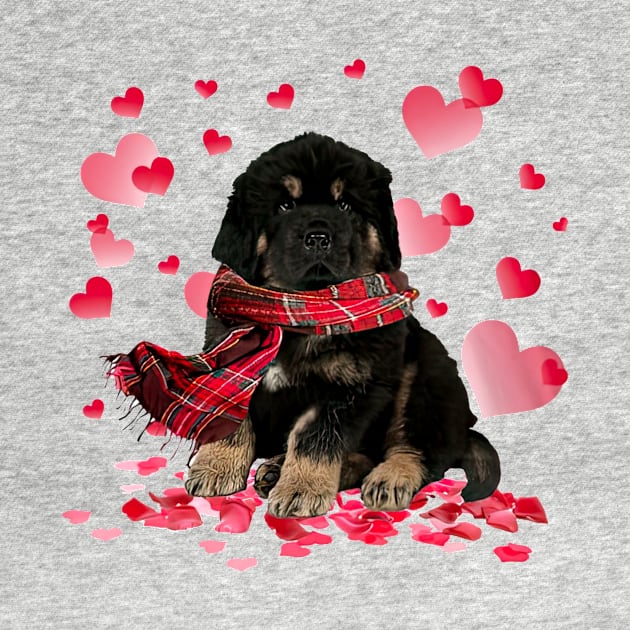 Tibetan Mastiff Hearts Love Happy Valentine's Day by Vintage White Rose Bouquets